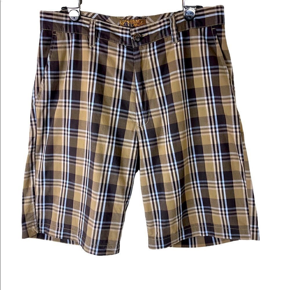 Men’s Flat Front Plaid Shorts by Blue Size 34